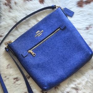 Coach Blue Suede Crossbody Bag with Gold Hardware